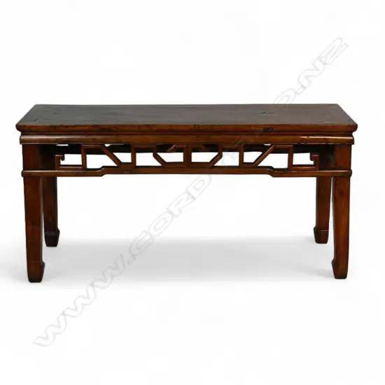 An early 19thC Chinese c.1850 low hardwood bench,